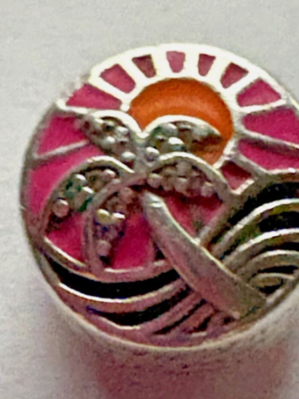 Pandora Retired Sterling Silver Tropical Sunset Palm Tree Charm 792116ENMX